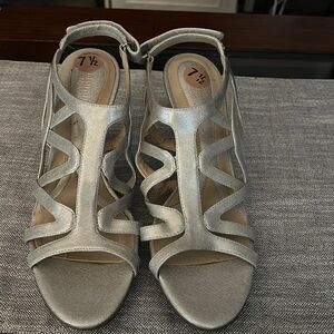 Silver, high heeled sandals